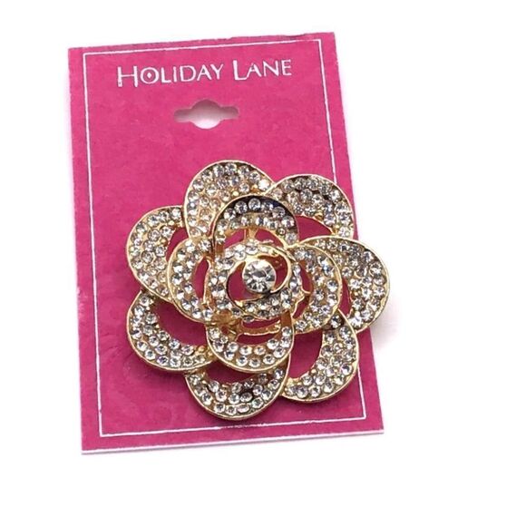 Holiday Lane Gold Crystal Flower Pin/broach NWT - Picture 1 of 5